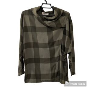 Vintage 80s Jac Dale Womens Green Plaid Cowl Neck Top Size 12/42